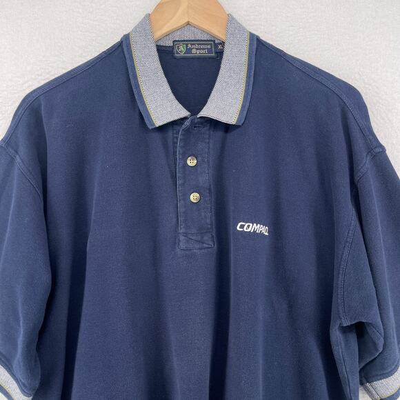 COMPAQ Computers Shirt Mens XL ANDREWS SPORT Polo Golf Pique Cotton Blue - Picture 3 of 13